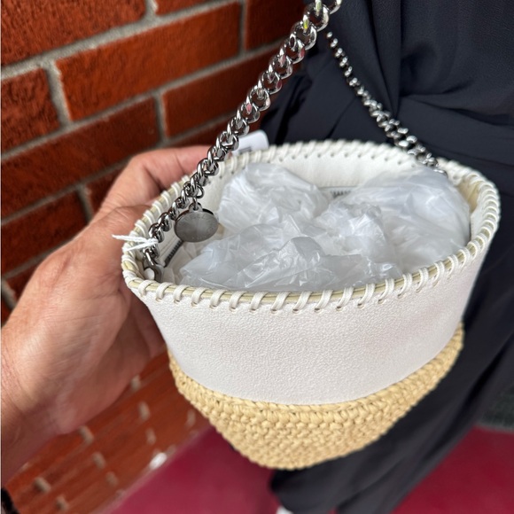 Stella McCartney falabella small shoulder bag crossbody half moon raffia chalk - Picture 5 of 14